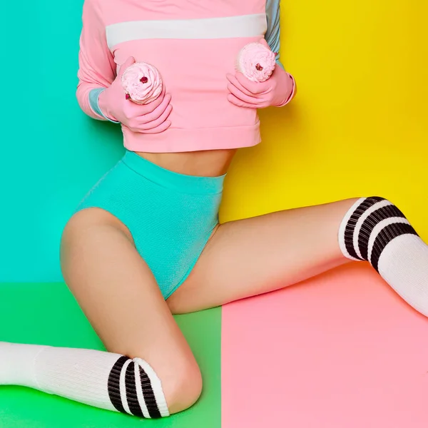 Minimal fashion Pop Art. Vanilla color. Girl DJ. Doll style. fit — Stock Photo, Image