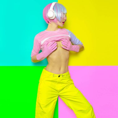 Fitness Bayan. En az moda Pop Art. Vanilya pastel renkler. Gi