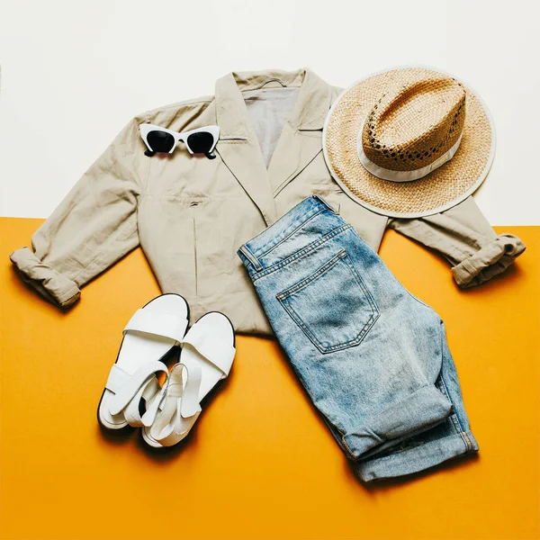 Summer outfit. Shorts Hat Safari Style — Stock Photo, Image