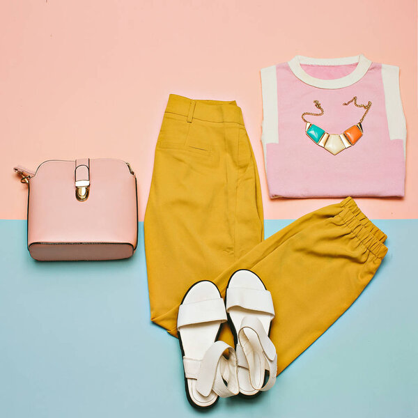 Summer outfit Vanilla Trousers Sandals Bag Minimal Design Fashio