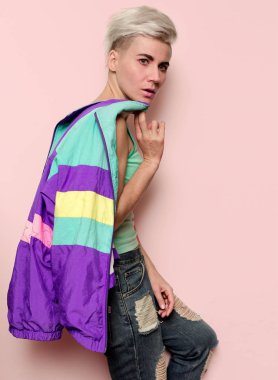Moda şık sarışın Vintage giyim rüzgarlık Rave dönemi