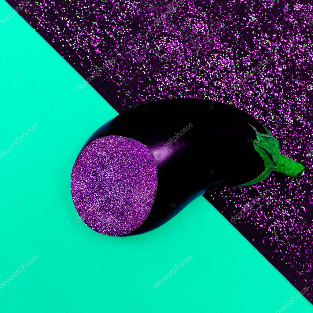 Eggplant, glamorous Glitter. Stylish minimalism Stillife — Stock Photo