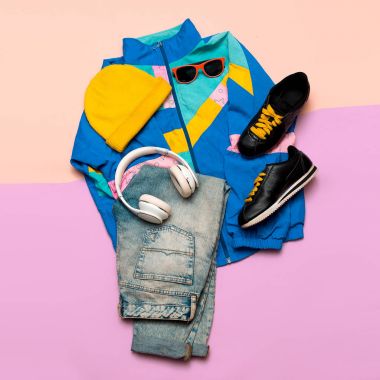 Vintage spor giyim. Hippi tarzı. Moda blogger yardım Üstten Görünüm