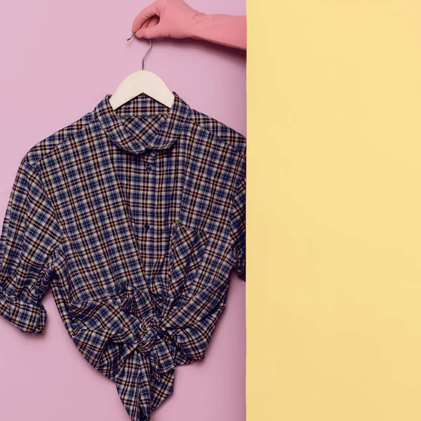 Stylish clothes. Country fashion. Checkered shirt. — Stock Photo, Image