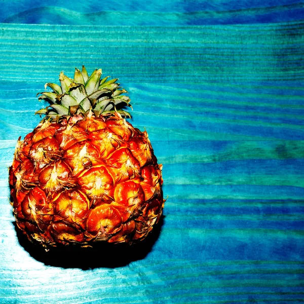 Mavi bir arka plan üzerinde Mini ananas. Çok az. Meyve seviyorum. Nitelikleri — Stok fotoğraf