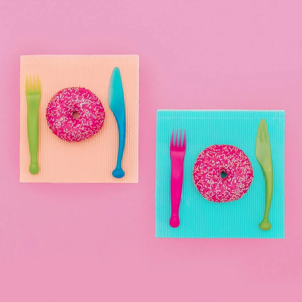 Set Donut Comida rápida Mínima. Lindo arte de moda Diseño creativo — Foto de Stock