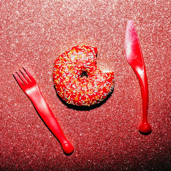 Glamorösa donut. Glittrande. Fast food. Creative minimal — Stockfoto