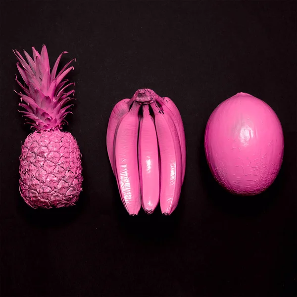 Tropikal karışımı. Muz kavun ananas. Gerçeküstü minimal sanat — Stok fotoğraf