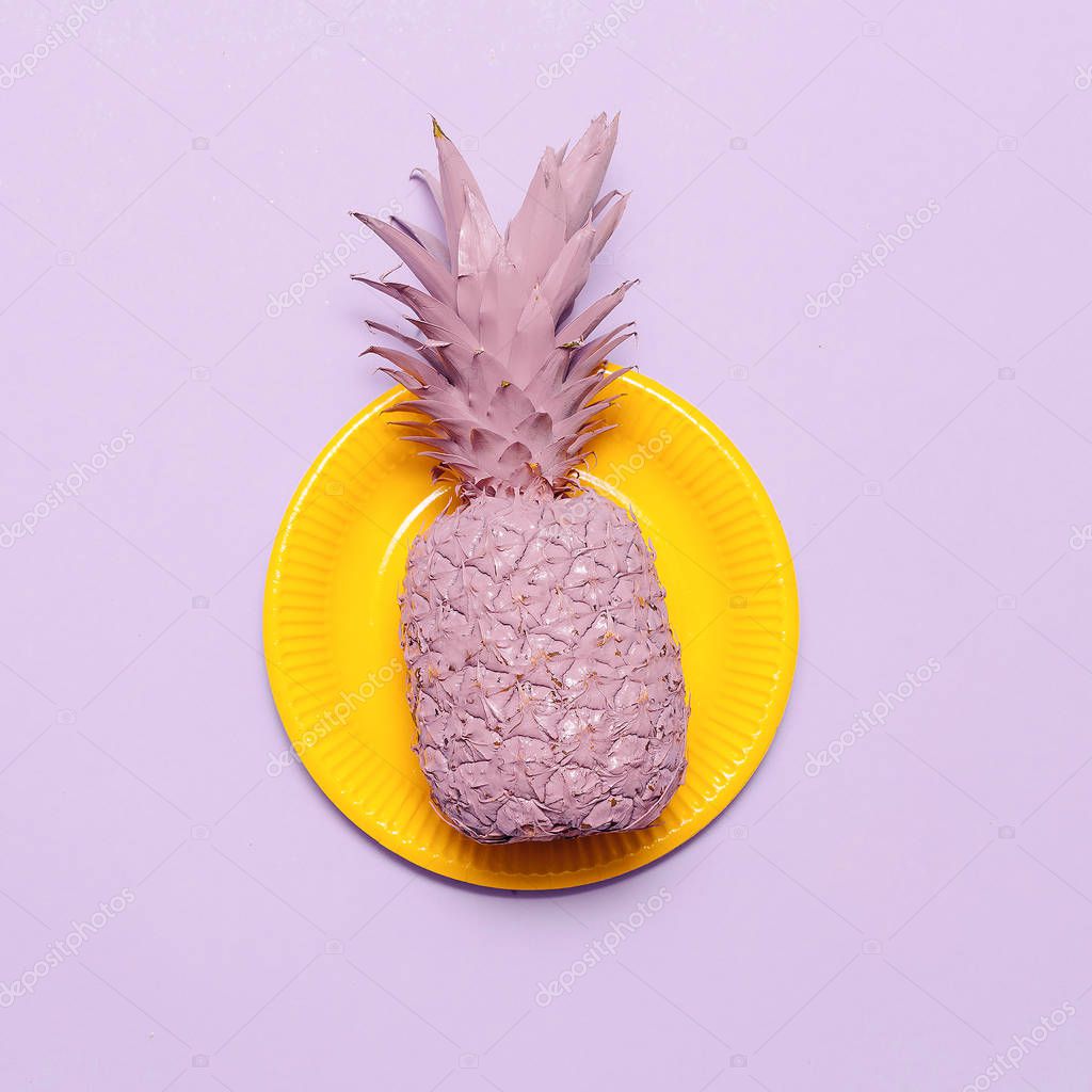 Pineapple in pink paint Surreal minimal ar — Stock Photo