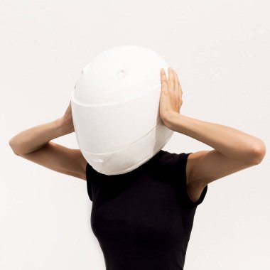 Model in the helmet. Minimal art fashion. clipart