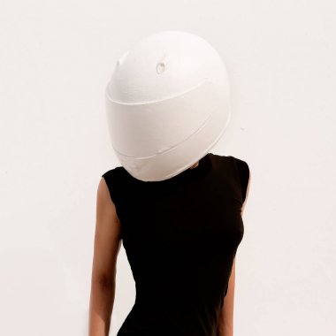 Model in a motorcycle helmet. Minimal art. clipart