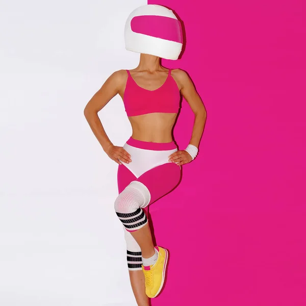 Fitness and Moto. Girl in helmet. Minimal art. — Stock Photo, Image