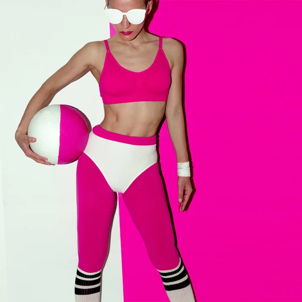 Fitness training vibration. Football. Pop art style. Fashion gir — Stock Photo, Image