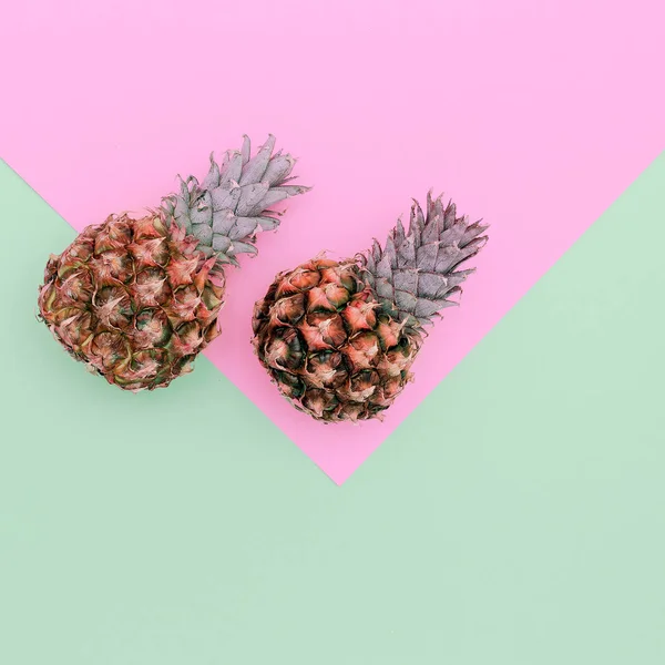 Two Mini Pineapple Minimal Art Design Candycolors — Stock Photo, Image