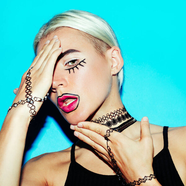 Model in fashion accessories. Choker and bracelets Swag fashion