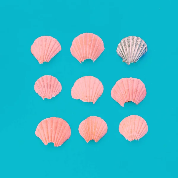 Broken seashells set Pink minimal art — Stock Photo, Image