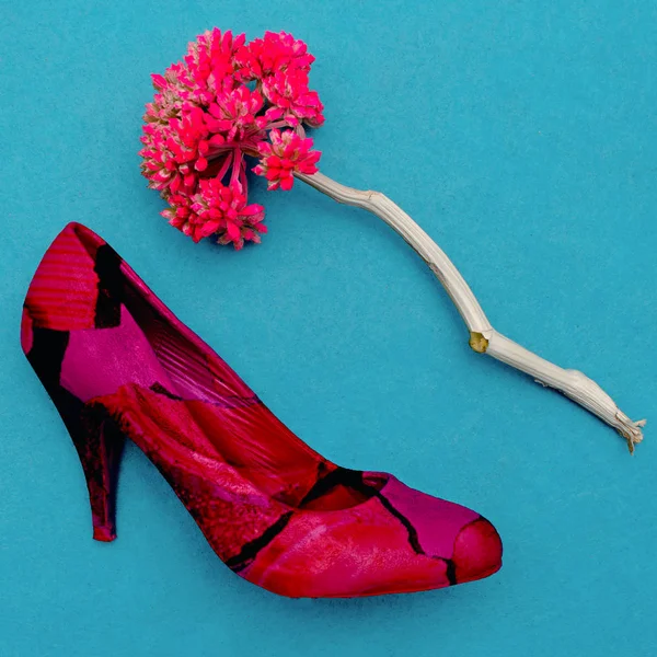 Vintage Lady Sapato e flor. Design de arte mínima — Fotografia de Stock