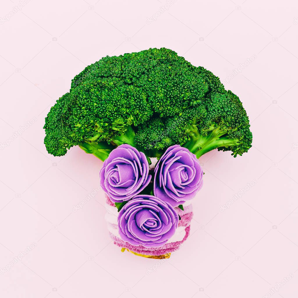Broccoli cabbage and flowers. Love Raw minimal art