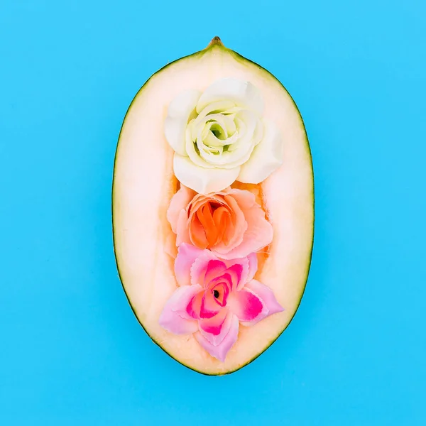 Melone e Rose. Stile artistico minimale — Foto Stock