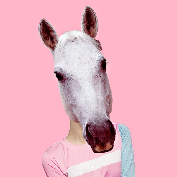 Hibrid ló és ember minimális kollázs művészeti. — Stock Fotó