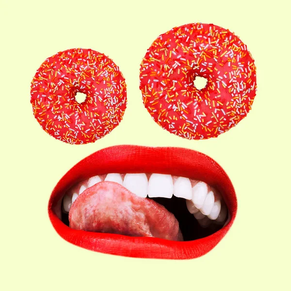 도넛 애 인입니다. 아트 콜라주 최소한의 크리에이 티브 디자인 — 스톡 사진