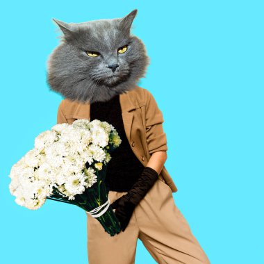Beyefendi kedi. Vintage giyim. Sanat kolaj. En az eğlenceli
