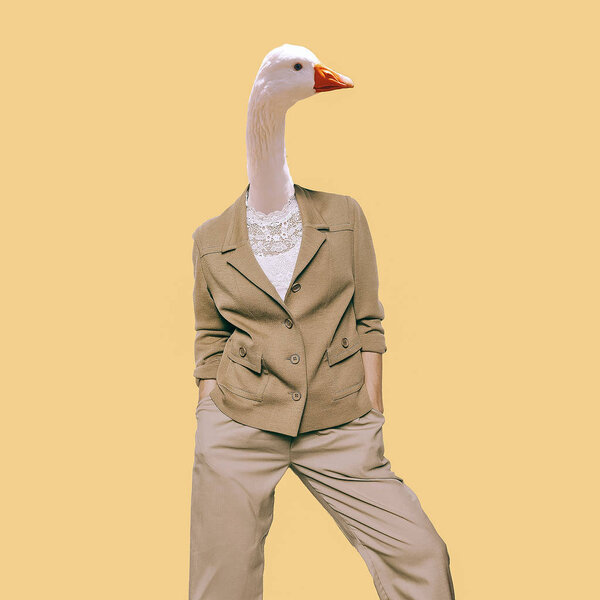 Goose. Vintage clothing. Art collage. Minimal fun
