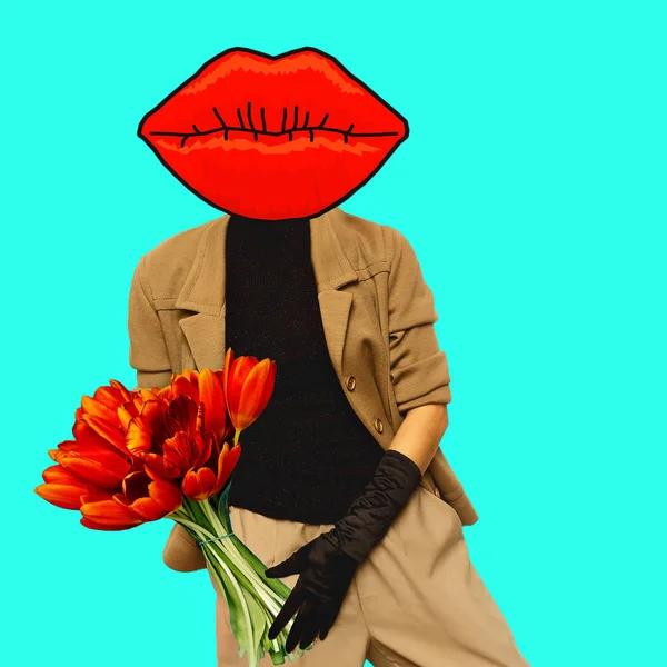 Lady och Gentleman mix. Konst kollage. Minimal design. Pop art fas — Stockfoto