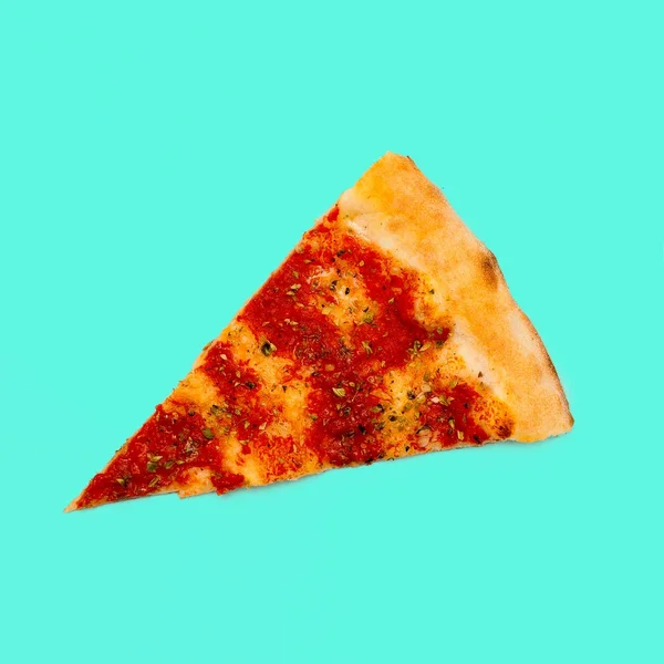 Slice of pizza on a blue background. Minimal art — Stock Photo, Image
