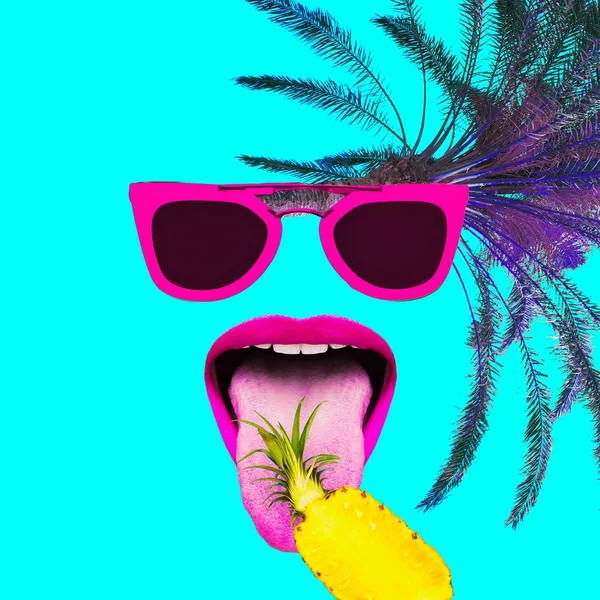 Collage de arte contemporáneo. Fiesta tropical. Deseo colorido de moda —  Fotos de Stock