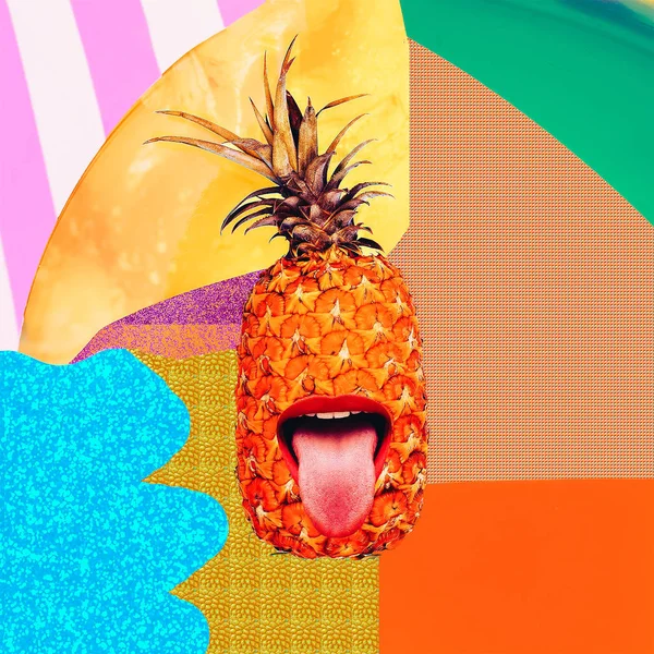 Contemporary art collage. Funny Pineapple and Maximum Party. Fas — Stock Photo, Image