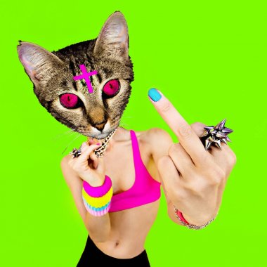 Kötü kedi kedi. Çağdaş sanat kolaj. Saldırganlık ve yağma SK
