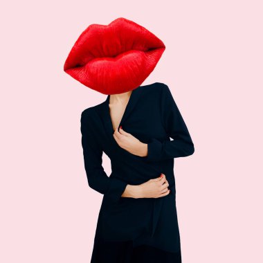 Çağdaş sanat kolaj. Şehvetli kırmızı dudaklar. En az moda desi