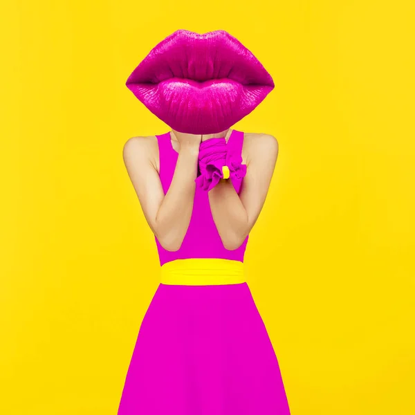 Contemporary art collage. Lady Crimson lips. Makeup Lipstick con — Stock Photo, Image
