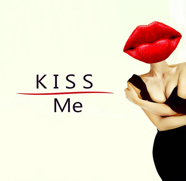 Collage de arte contemporáneo. Lady pasión labios rojos. Moda mínima —  Fotos de Stock