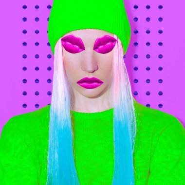 Çağdaş sanat kolaj. Moda kavramı deli makyaj. Love Girls