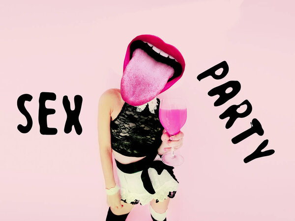 Contemporary art collage. Fashion Sexy Party Concept. Excort ser