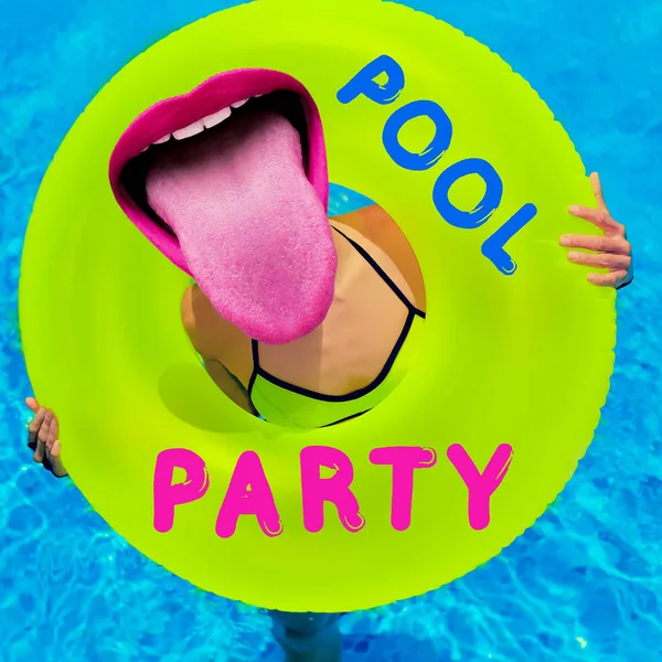 Collage współczesnej sztuki. Koncepcja Pool party. Moje kolorowe życie P — Zdjęcie stockowe