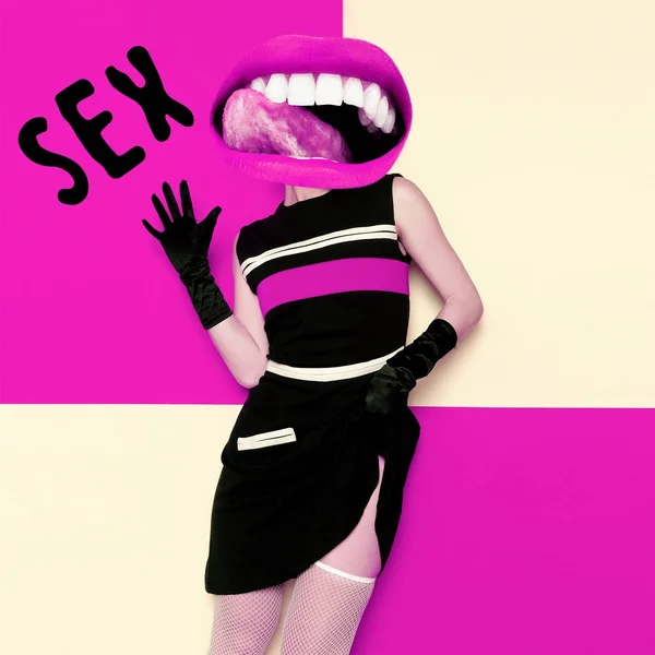 Contemporary art collage. Retro sex concept. Retro Party. Pink l — Stock Photo, Image