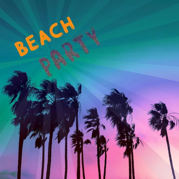 Plaj partisi stili. El ilanı tasarımı. Palm en az moda — Stok fotoğraf