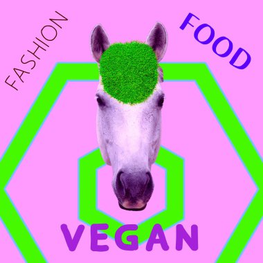 Modern vegan sanat. Moda hippi at. Vejetaryen olmak. Trend olmak