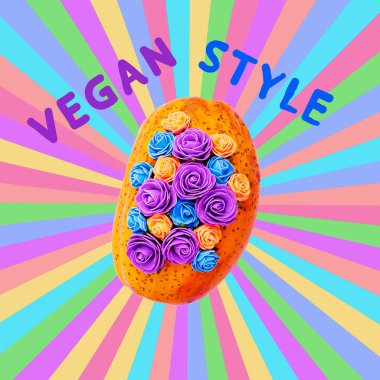 Modern tasarım kolaj sanat. Moda stil Vegan kavramı. Papaya