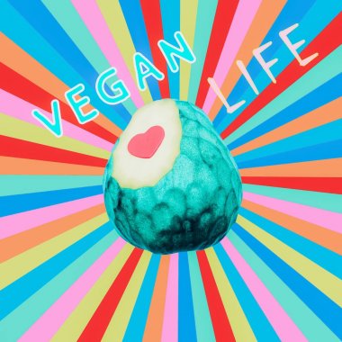 Modern tasarım kolaj sanat. Vegan renkli hayat kavramı. Cheremoya meyve