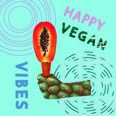Modern tasarım kolaj sanat. Tasarım projesi vegans için. Vejetaryen olmak. 