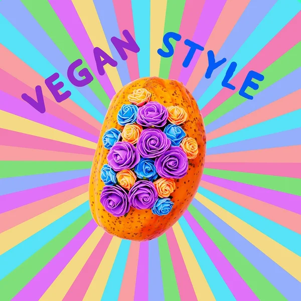 Arte de collage de diseño moderno. Estilo de moda concepto vegano. Papaya —  Fotos de Stock