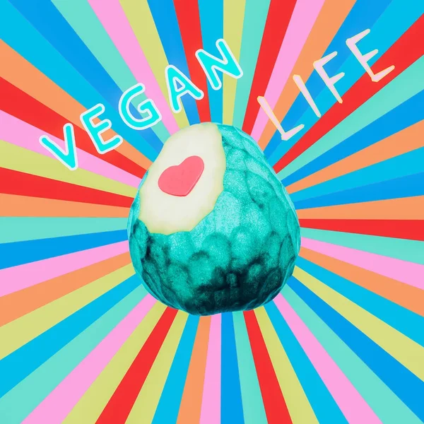 Modern design collage art. Vegan colorful life concept. Cheremoya fruit — Stock Photo, Image