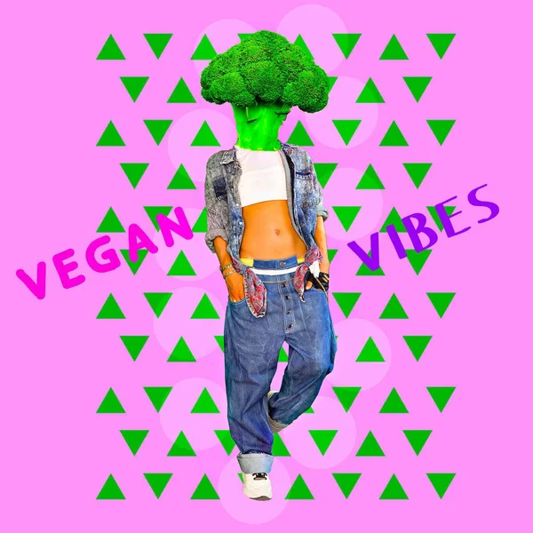 Modern design collage art. Vegan colorful vibes concept — Stock Photo, Image