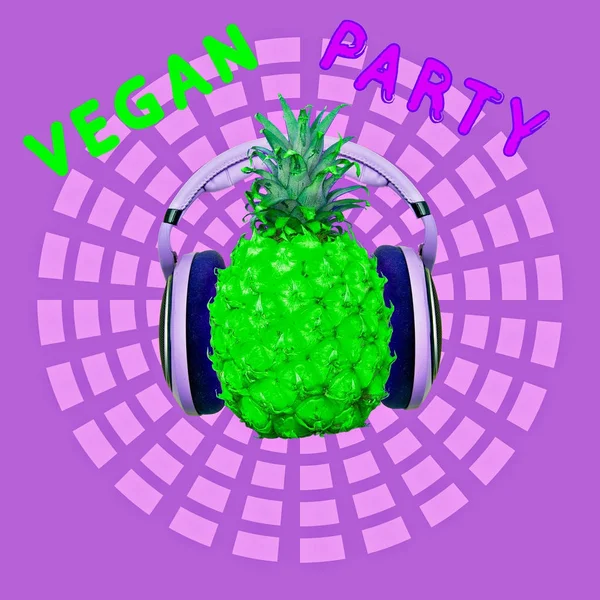 Moderne Design-Collage-Kunst. Veganes Parteikonzept. Mode Ananas — Stockfoto