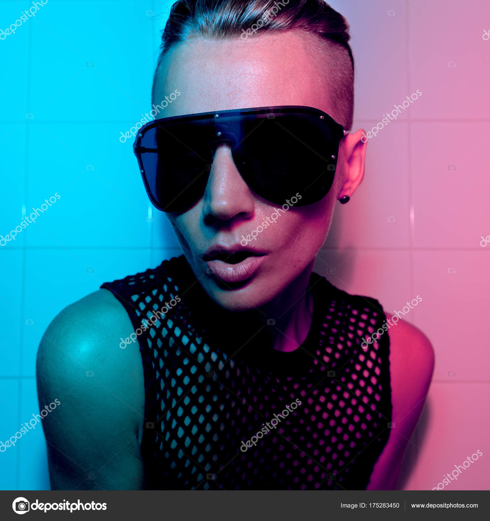 Tomboy Girl With Short Hair And Luxury Sunglasses Fashion Party