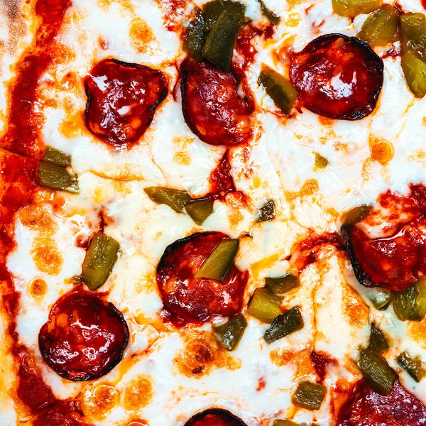 Pizza salami Close-up background — Stock Photo, Image